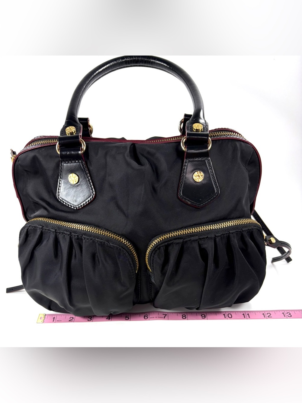 MZ Wallace Bedford Satchel Black Bedford Nylon Patent Leather Trim Gold Hardware - Picture 12 of 16